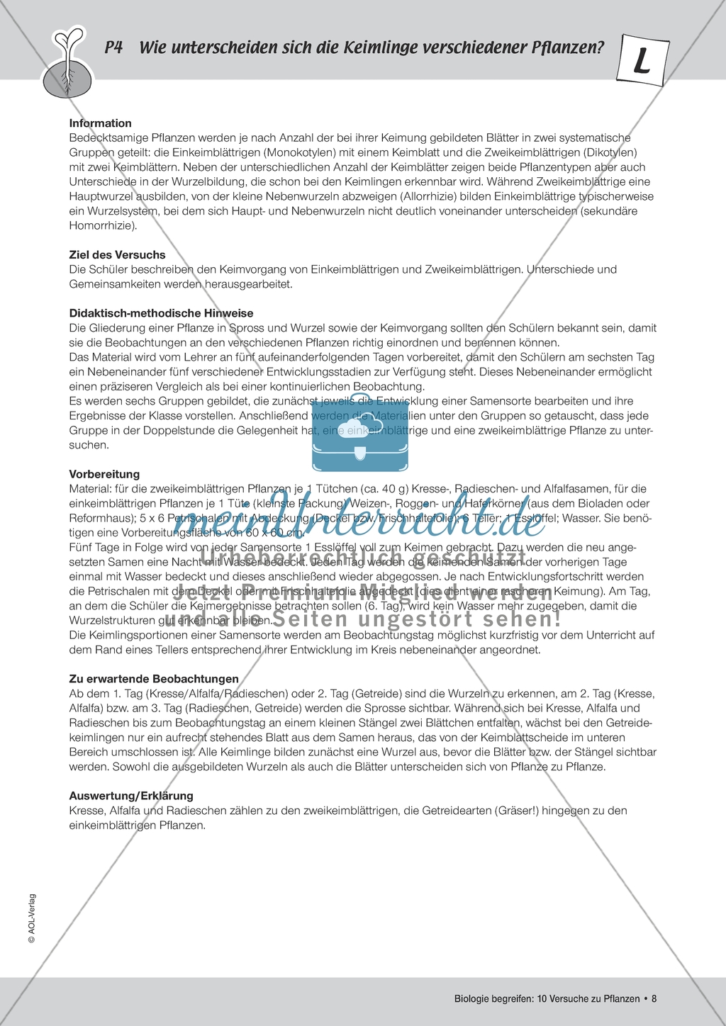 Pflanzen - Versuch zur Unterscheidung von Keimlingen verschiedener Pflanzen Preview 1