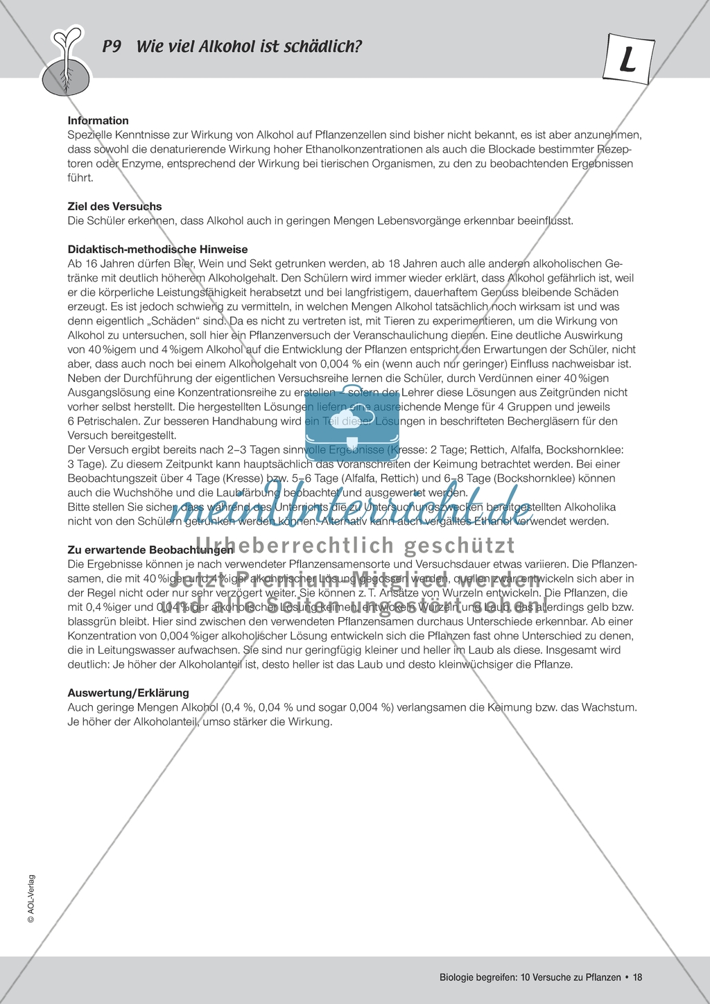 Pflanzen - Versuch zur Auswirkung von Alkohol auf das Pflanzenwachstum Preview 1
