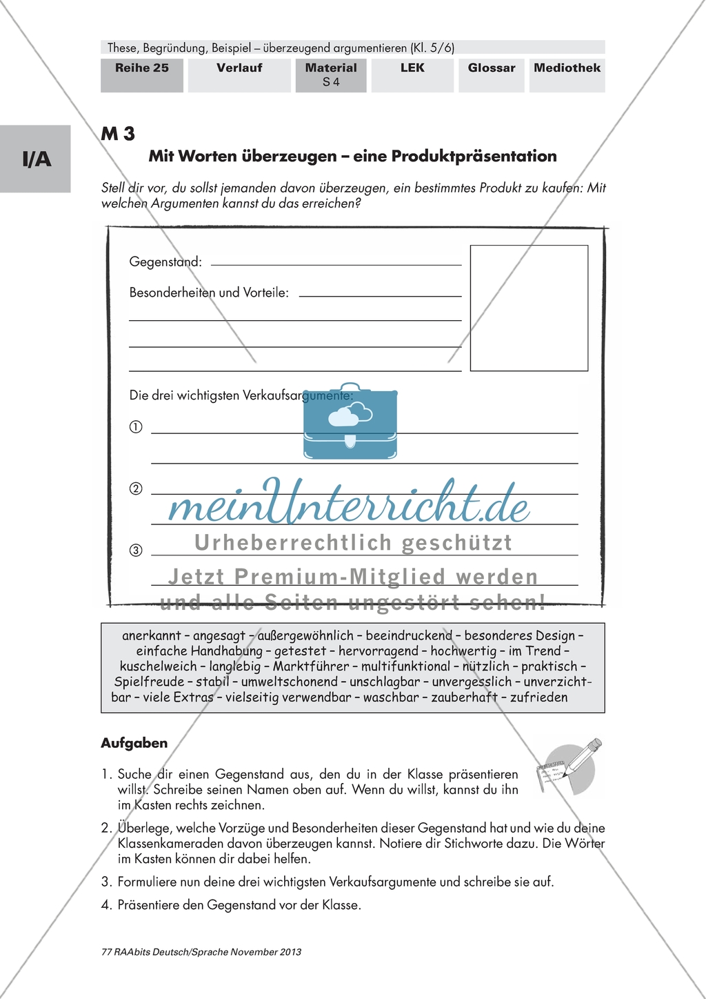 Der Aufbau einer Argumentation: Vorbereitung und Durchführung einer Produktpräsentation mithilfe eines Steckbriefs Preview 1