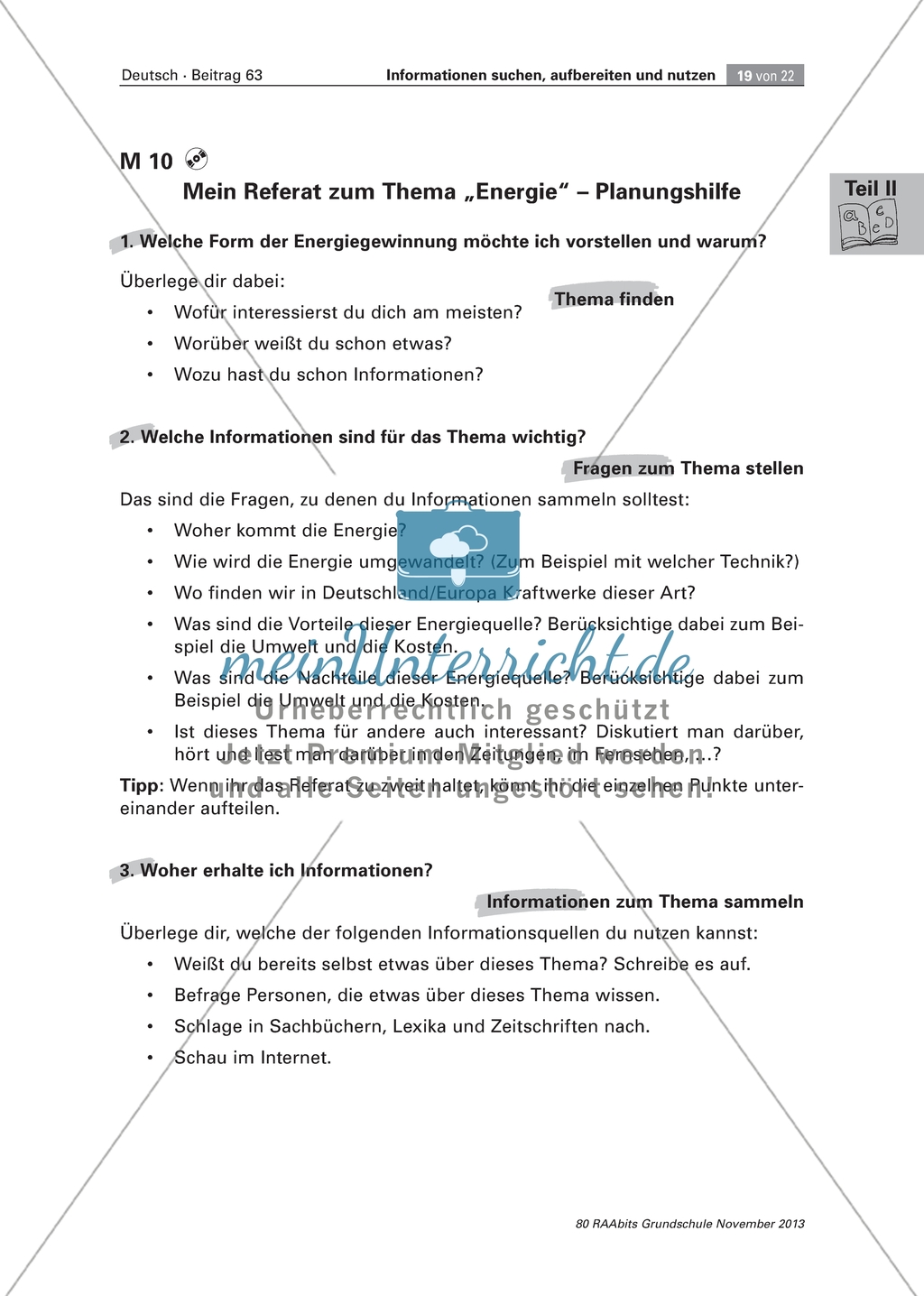 Informationen präsentieren: Vorbereitung eines Referats zum Thema