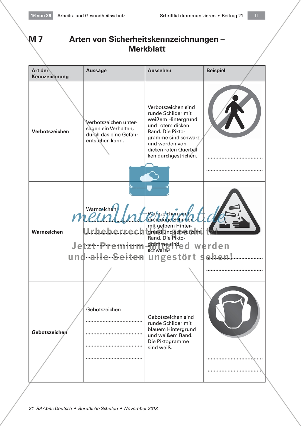 Arbeits- & Gesundheitsschutz: Symbole in der Sicherheitskennzeichnung mit Rätsel und Merkblatt zu den Zeichen Preview 2
