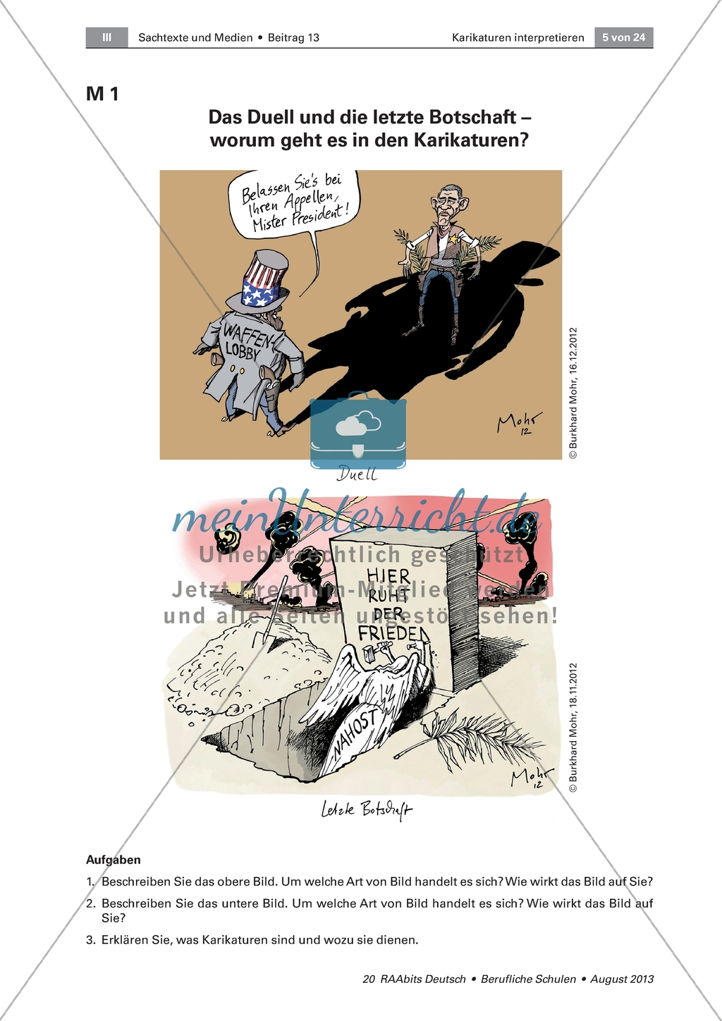 Karikatur: Allgemeine Informationen und schrittweise Analyse und Interpretation zweier Karikaturen Preview 1