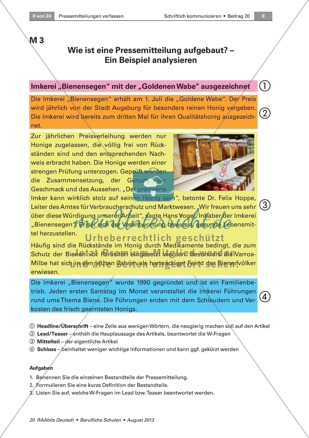 Aufbau einer Pressemitteilung - Analyse eines Beispieltextes Preview 1