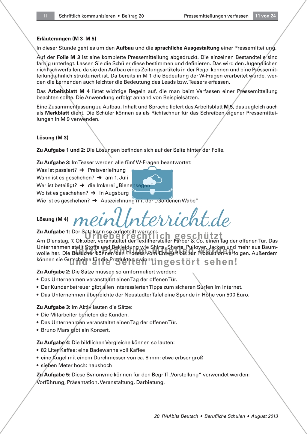 Aufbau einer Pressemitteilung - Analyse eines Beispieltextes Preview 2