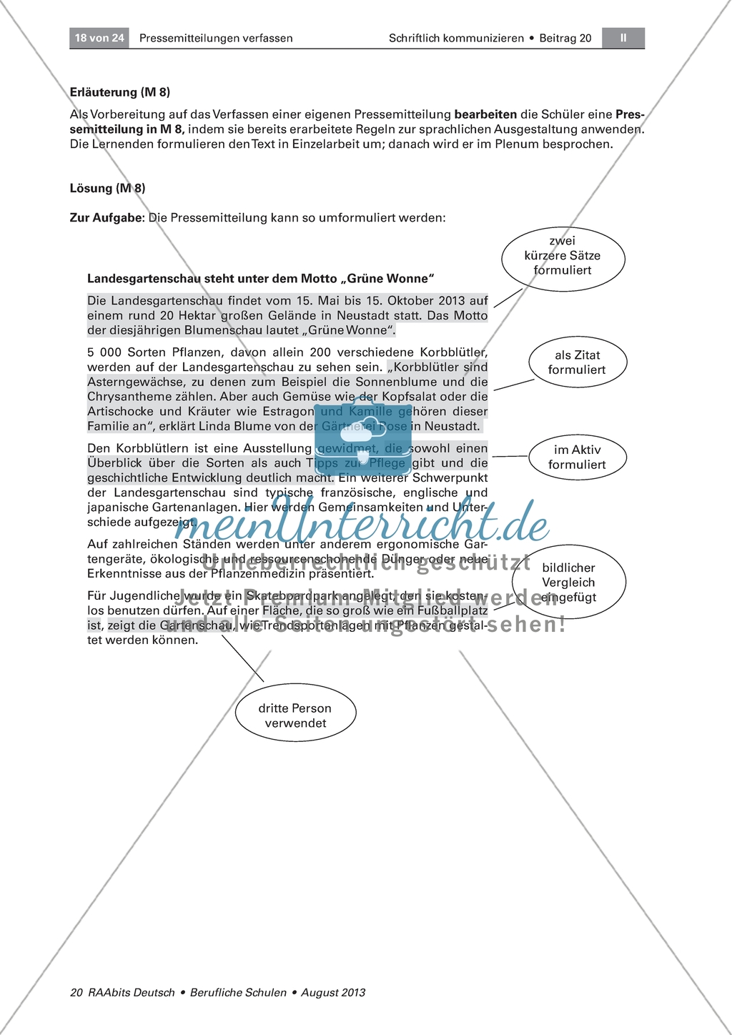 Eine Pressemitteilung verbessern anhand eines Beispieltextes mit Aufgaben Preview 2