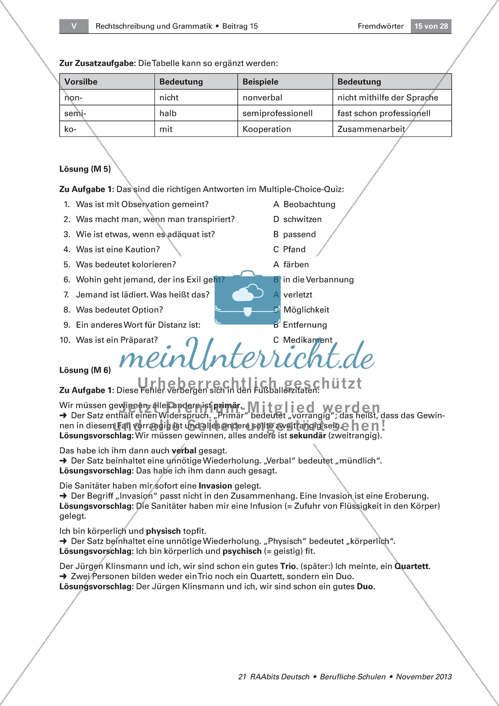 Fremdwörter aus dem Lateinischen verstehen und richtig anwenden: Multiple-Choice-Text und Untersuchen von Fußballerzitaten Preview 5