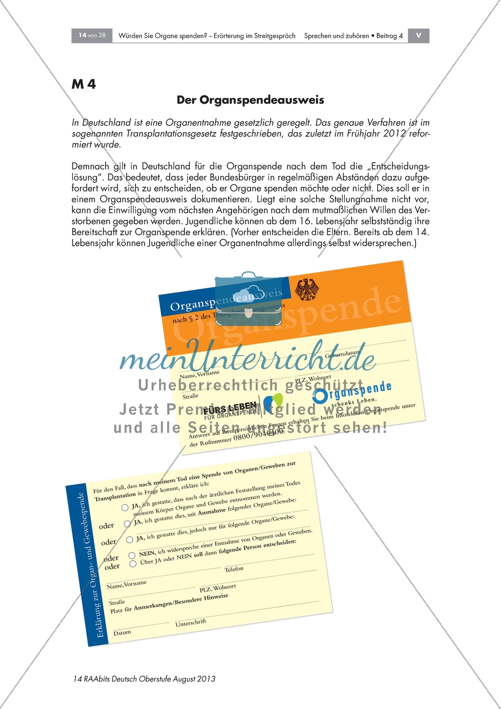 Organspende: Analyse von Schaubildern aus Deutschland und Organspendeausweisen Preview 3
