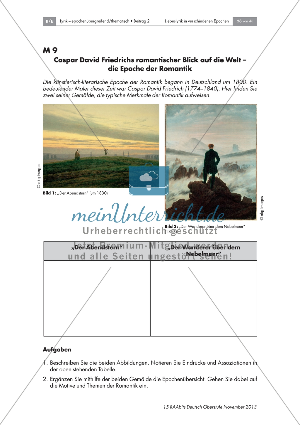 Liebeslyrik in der Romantik: Untersuchen zweier Bilder von Caspar David Friedrich Preview 1