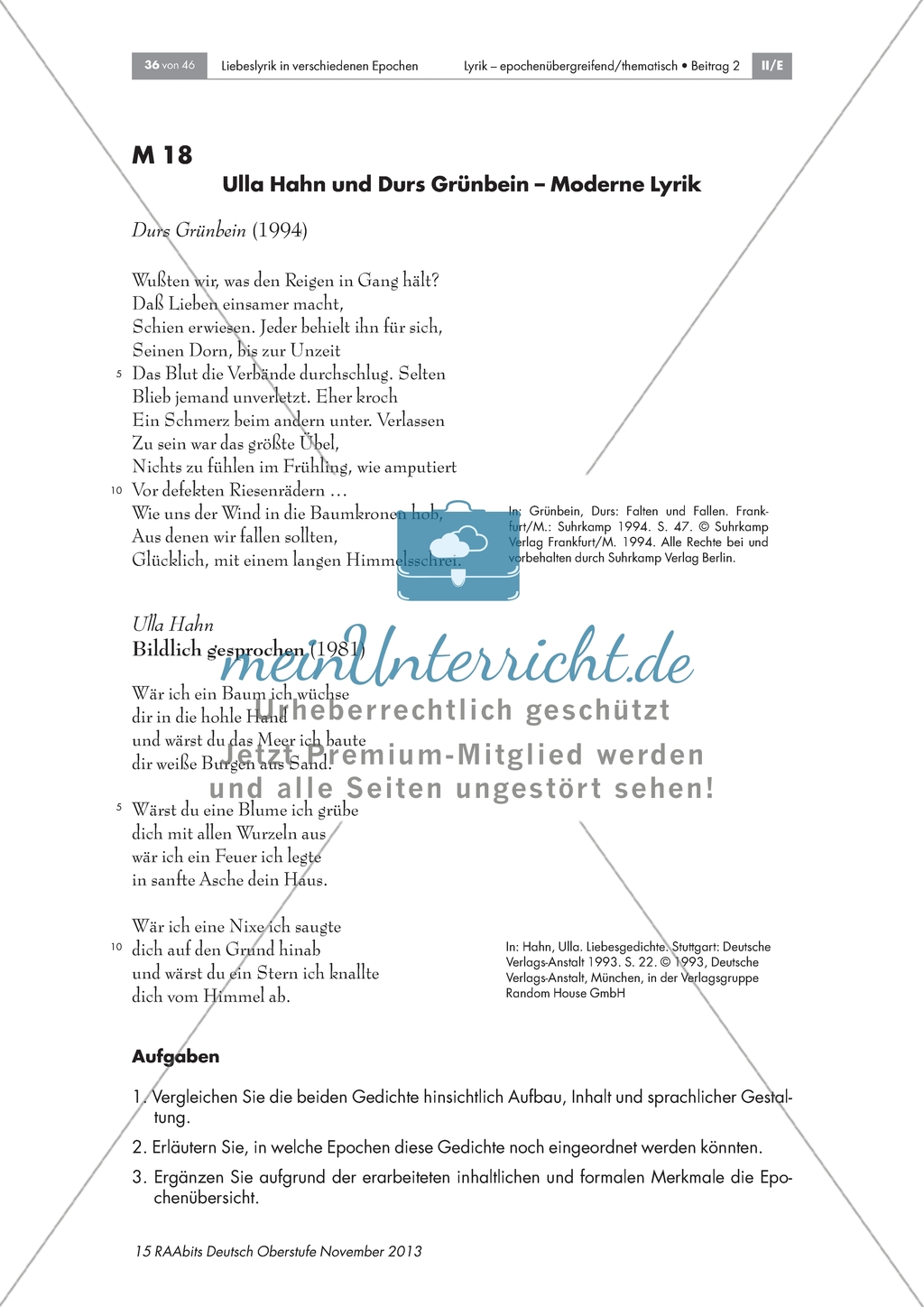 Moderne Liebeslyrik: Vergleich von Hahns