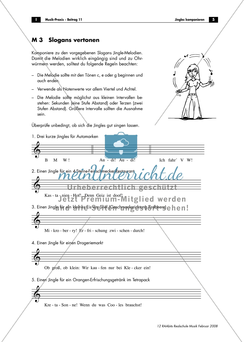 Welche Melodie passt zum Solgan? - Arbeitsblatt mit Informationstext und Aufgaben zur Erfindung von Melodien für Slogans. Preview 1