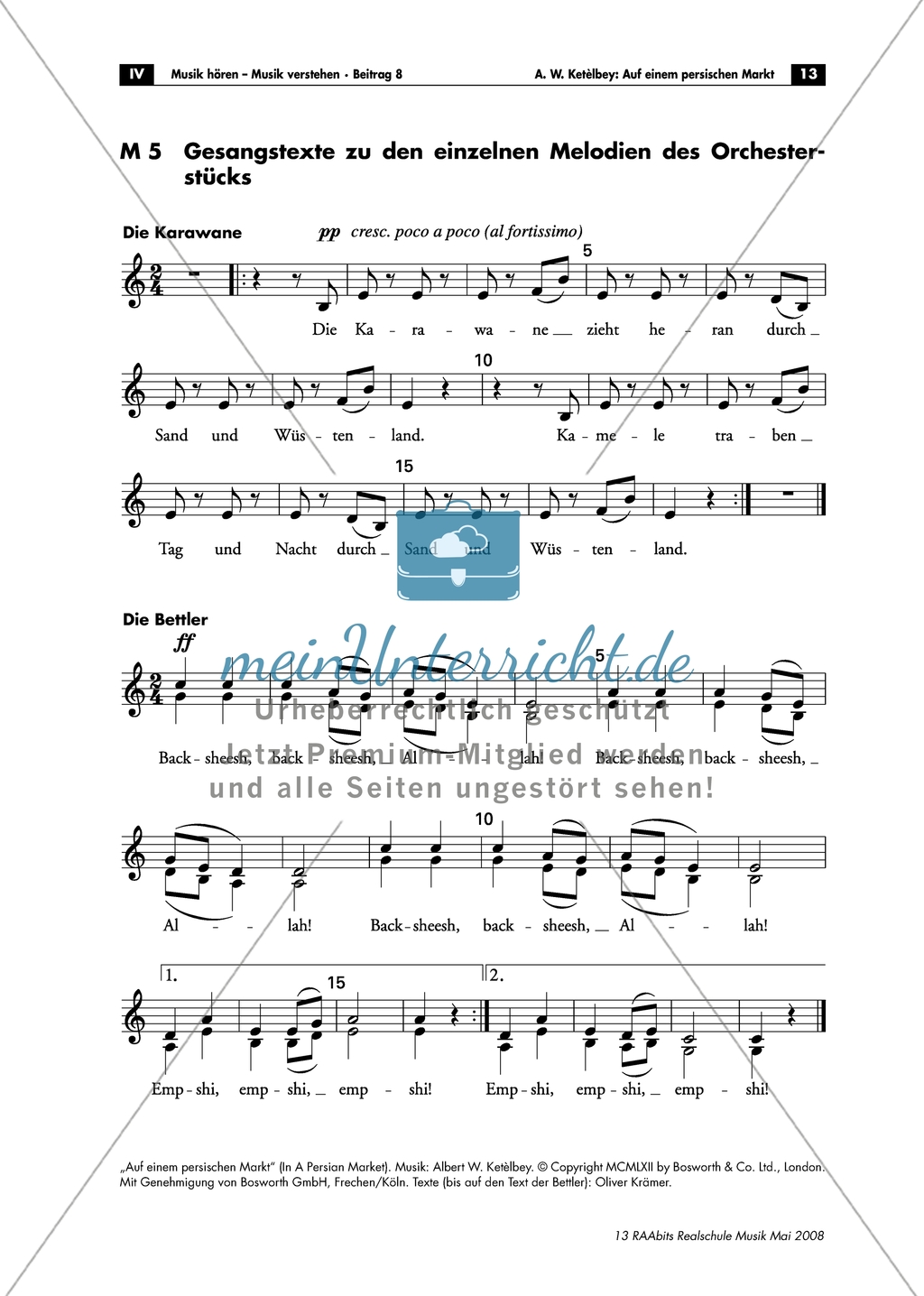 Der persisiche Markt - Arbeitsblätter mit Notenfassungen und Aufgaben zur musikalischen Darstellung der Markttreibenden. Preview 1