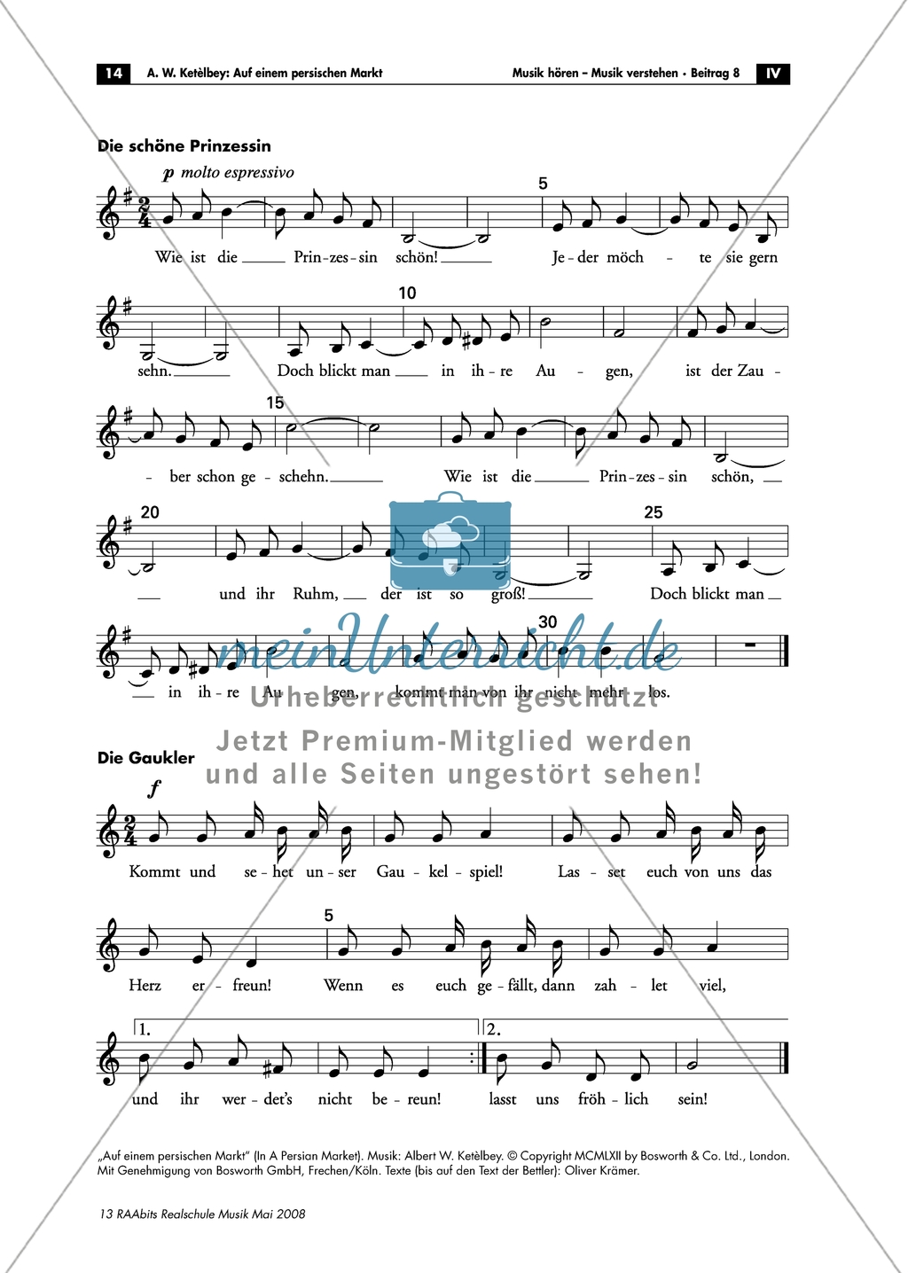 Der persisiche Markt - Arbeitsblätter mit Notenfassungen und Aufgaben zur musikalischen Darstellung der Markttreibenden. Preview 2