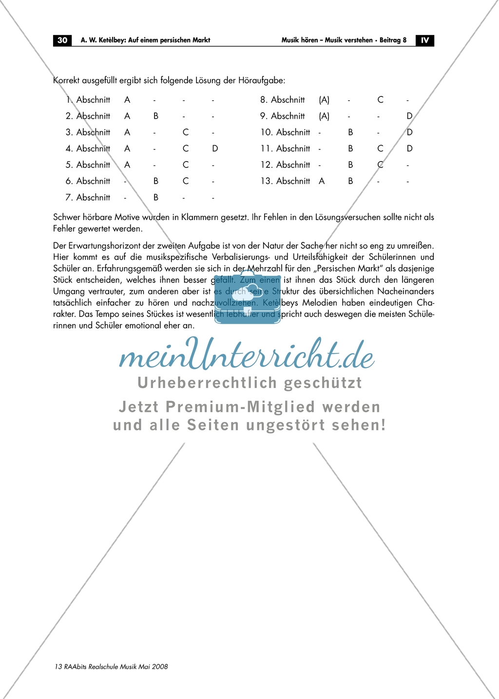 Arbeitsblatt mit Aufgaben zum Vergleich von Ketèlbey's