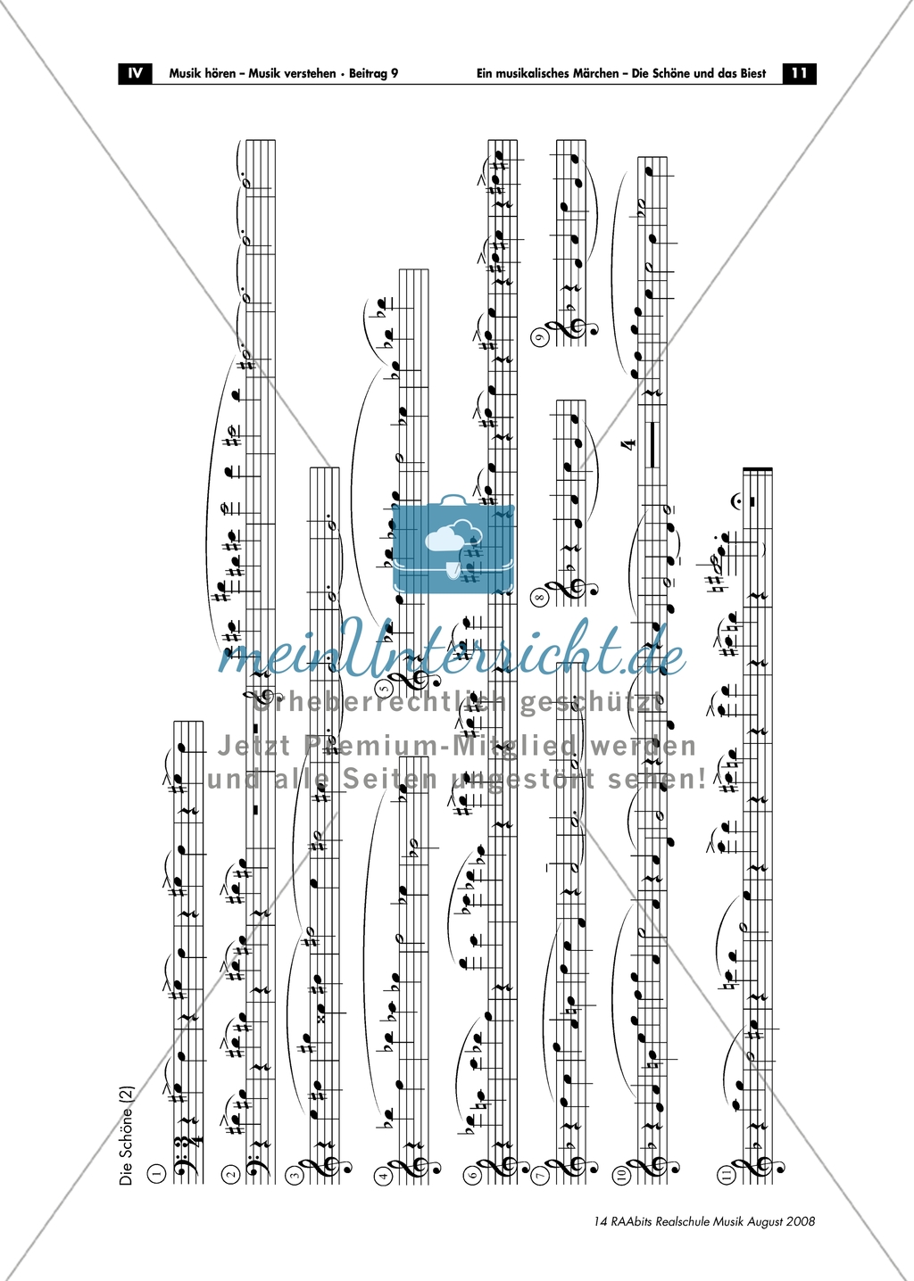 Ravel'sche Notenfassung des Gesprächs zwischen der Schönen und dem Biest mit didaktischen Hinweisen. Preview 2