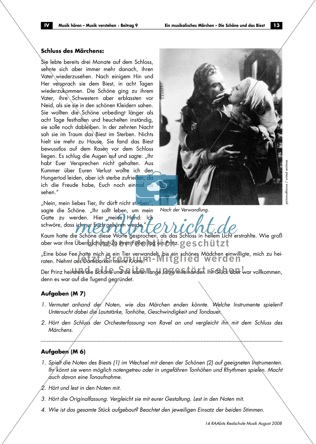 Das Ende des Märchens - Arbeitsblätter mit Partitur, Text, Aufgaben und didaktischen Hinweisen zur Verwandlung des Biests. Preview 2