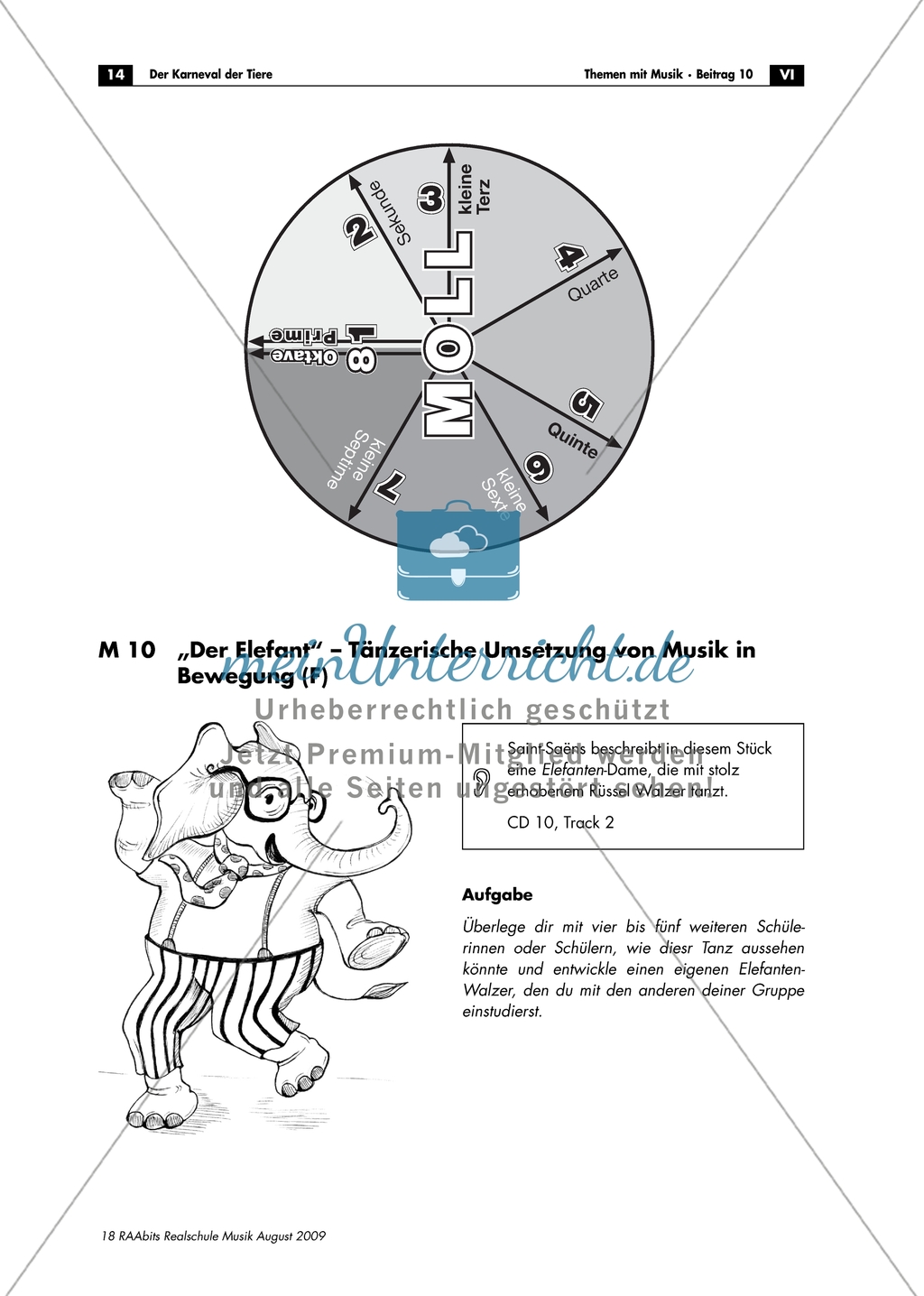 Tanzt mit dem Elefant - Arbeitsblatt mit Aufgabe und didaktischen Hinweisen für Bewegungsmöglichkeit zum Werk