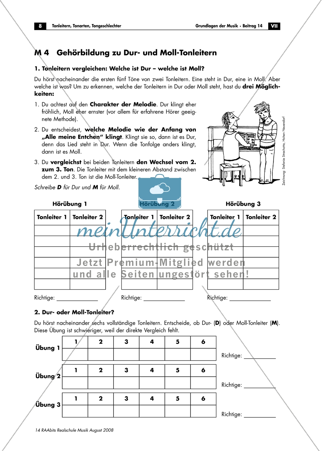 Dur und Moll - Arbeitsblätter mit Gehör- und Schreibübungen zur Unterscheidung von Dur- und Molltonleitern und Lösungen Preview 1