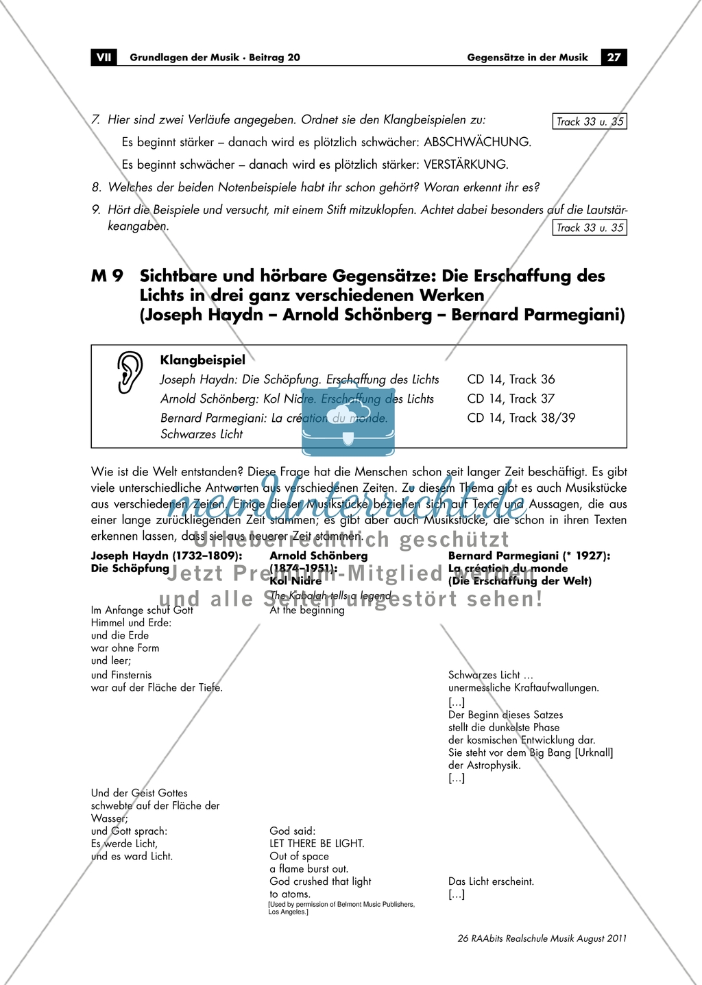 Die Erschaffung des Lichts in drei verschiedenen Werken - Arbeitsblätter mit Klangbeispielen und Aufgaben zum Vergleich Preview 1