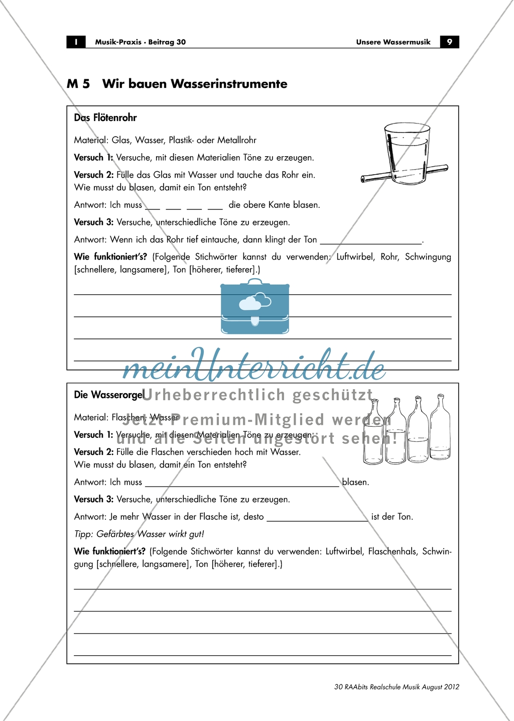 Wasserinstrumente - Bauanleitungen für vier verschiedene Wasserinstrumente zum Experimentieren mit Klängen und Lösungen Preview 1