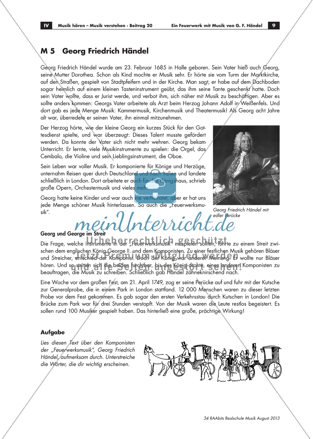 Georg Friedrich Händel - Arbeitsblätter mit Infotext zu Händels Leben, Aufgabe und Kreuzworträtsel zur Wissenssicherung Preview 1