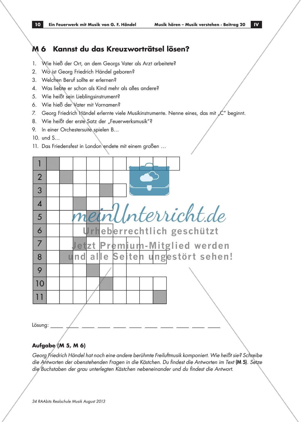 Georg Friedrich Händel - Arbeitsblätter mit Infotext zu Händels Leben, Aufgabe und Kreuzworträtsel zur Wissenssicherung Preview 2
