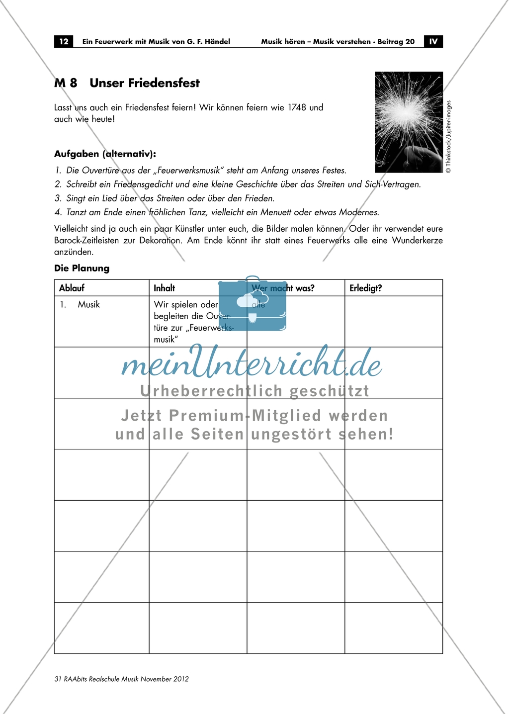 Friedensfest 1748 und heute - Arbeitsblätter mit Aufgaben, Planung eines Friedensfestes und Mitspielsatz zur