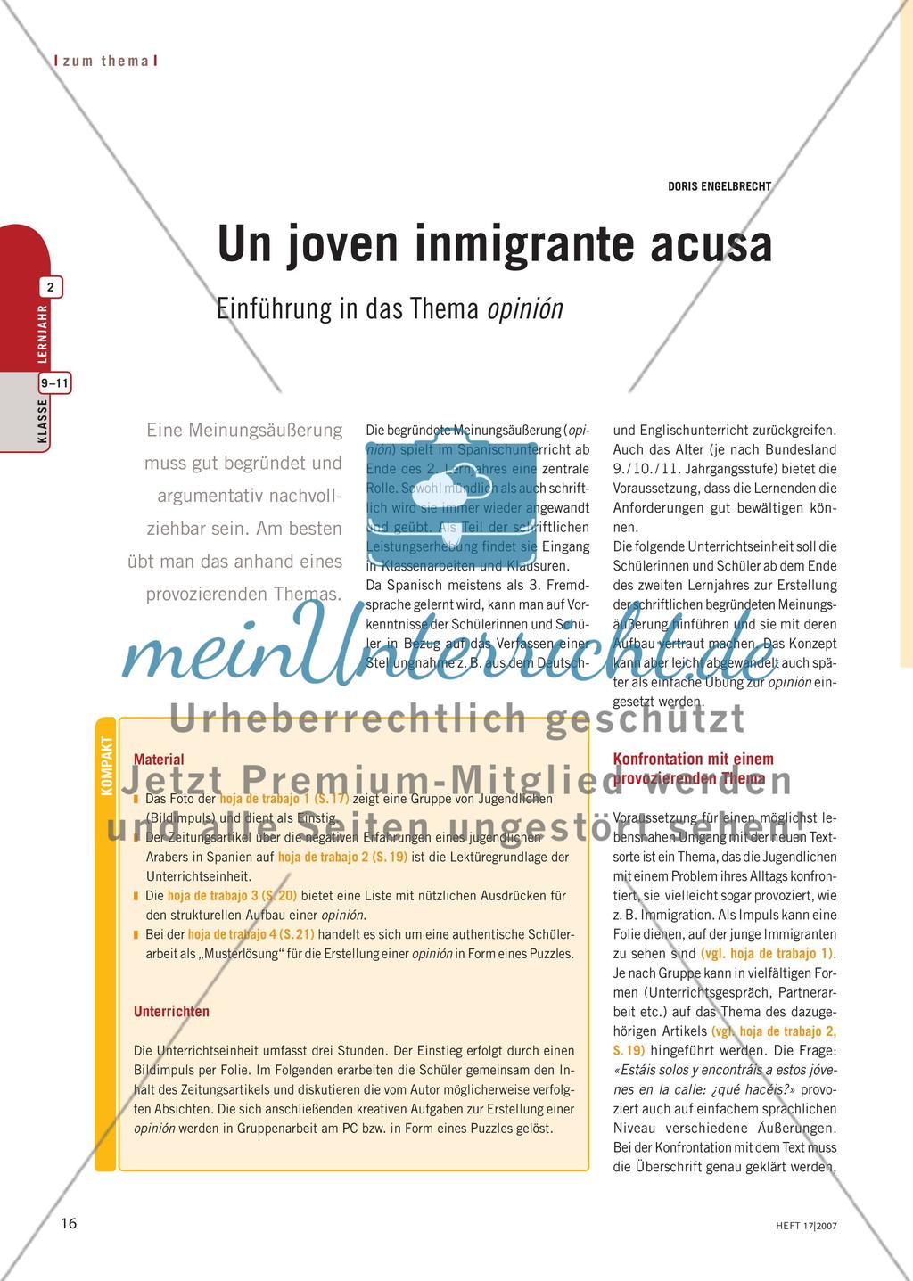 Un joven inmigrante acusa - Einführung in das Thema opinión Preview 1