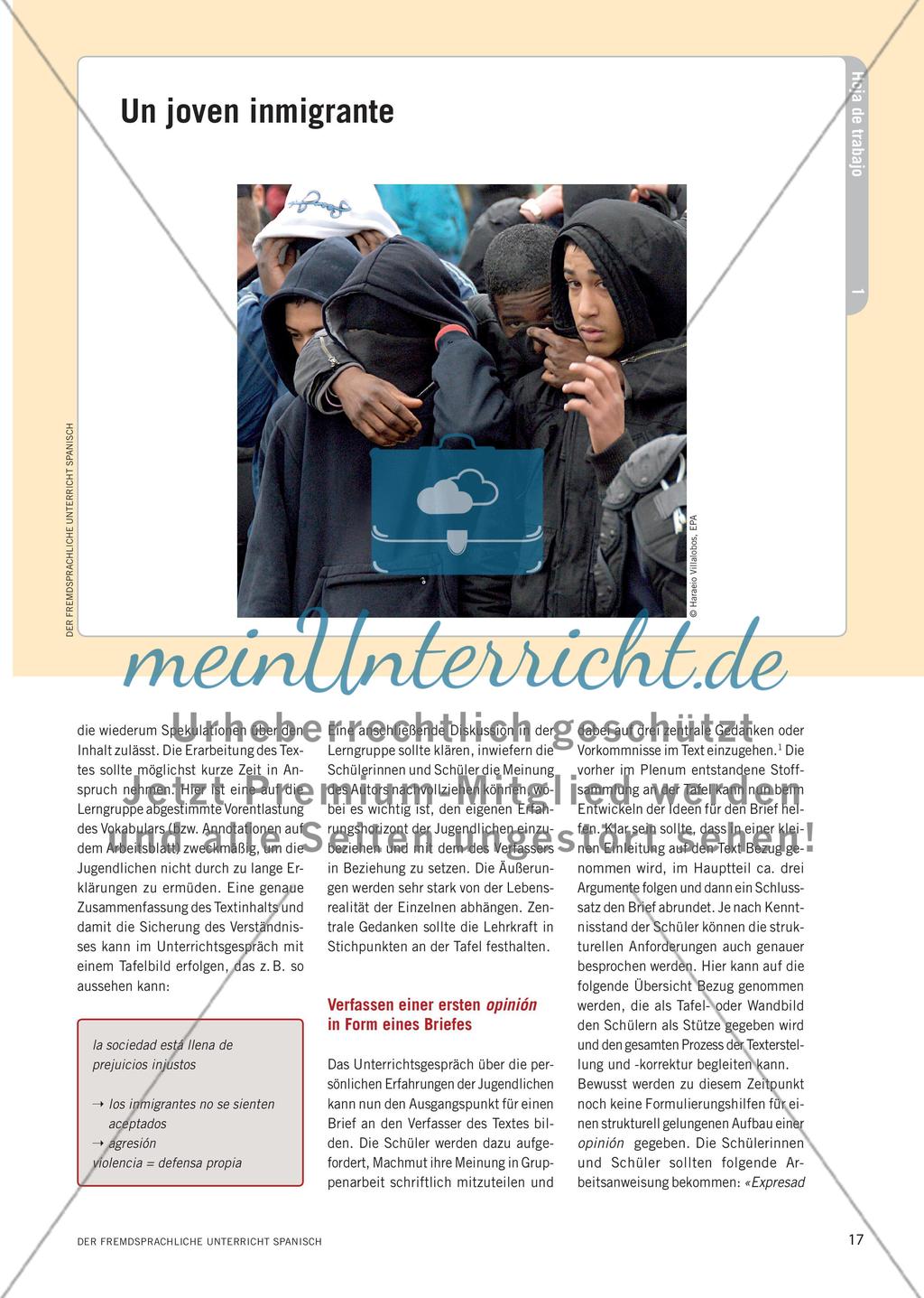 Un joven inmigrante acusa - Einführung in das Thema opinión Preview 2