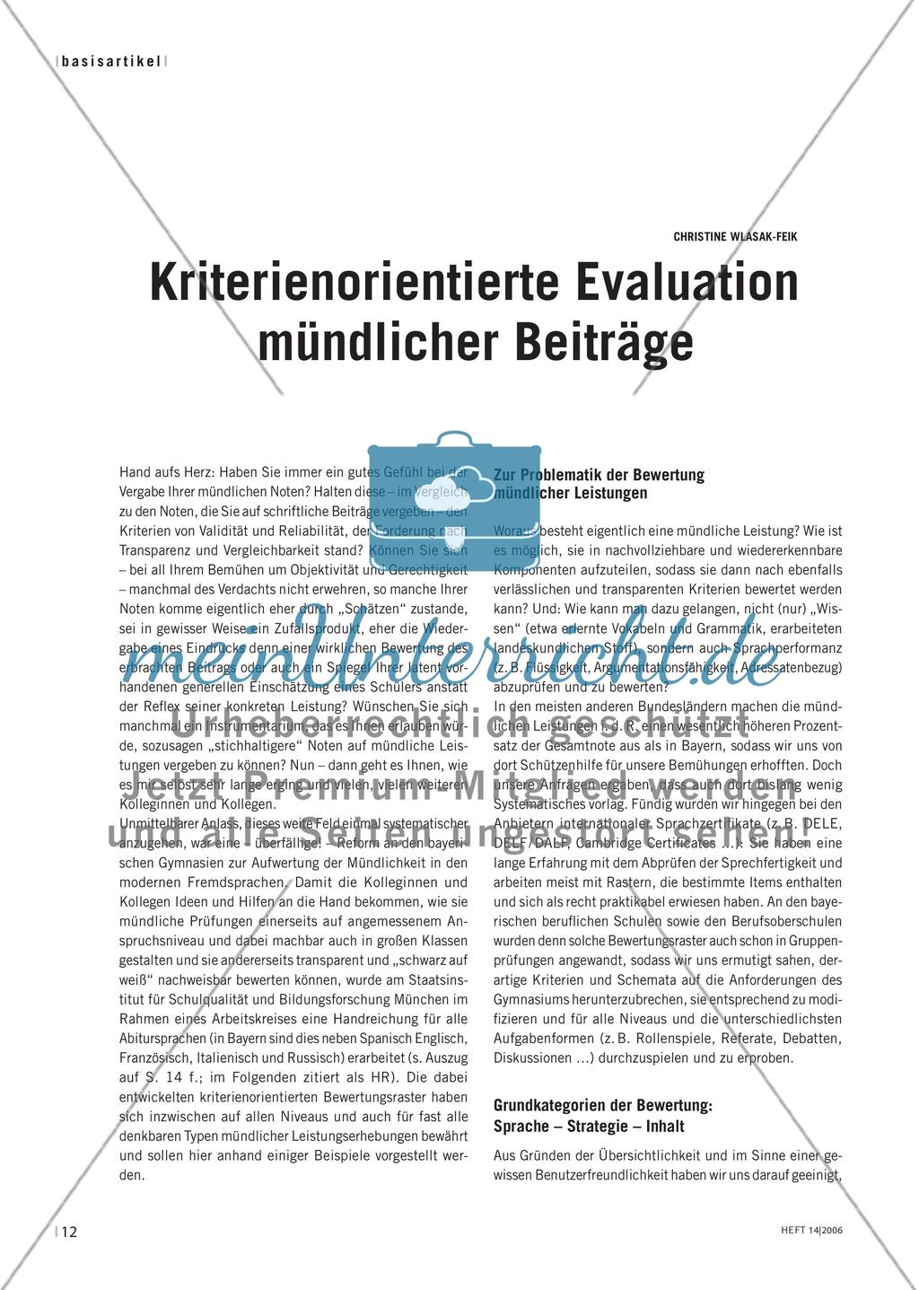 Kriterienorientierte Evaluation mündlicher Beiträge Preview 1