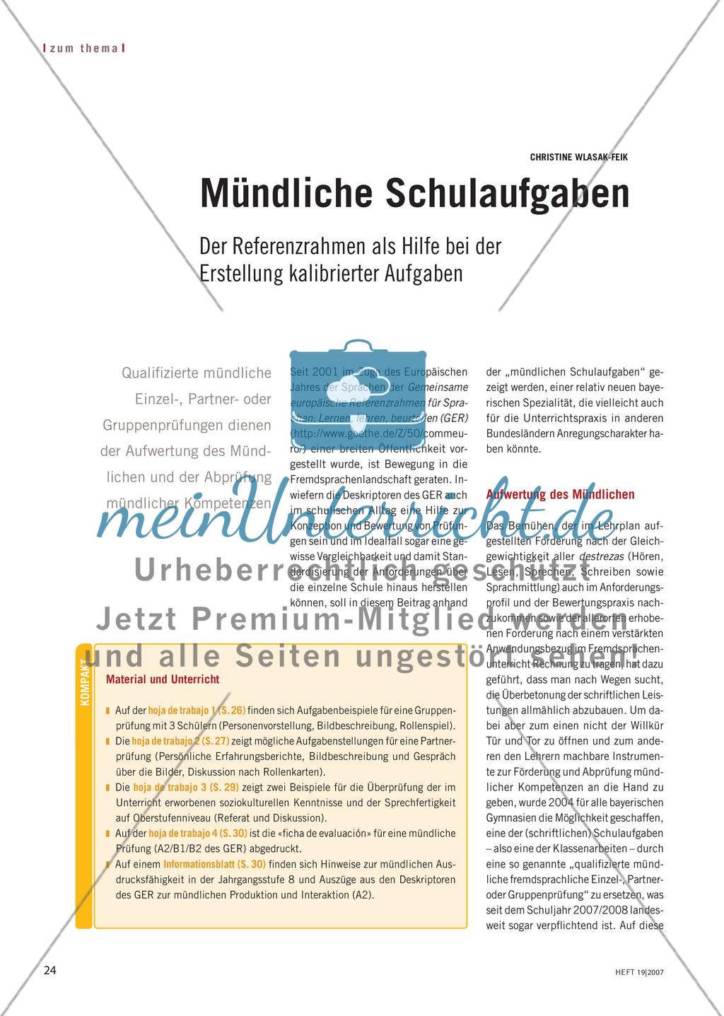 Mündliche Schulaufgaben - Der Referenzrahmen als Hilfe bei der Erstellung kalibrierter Aufgaben Preview 1