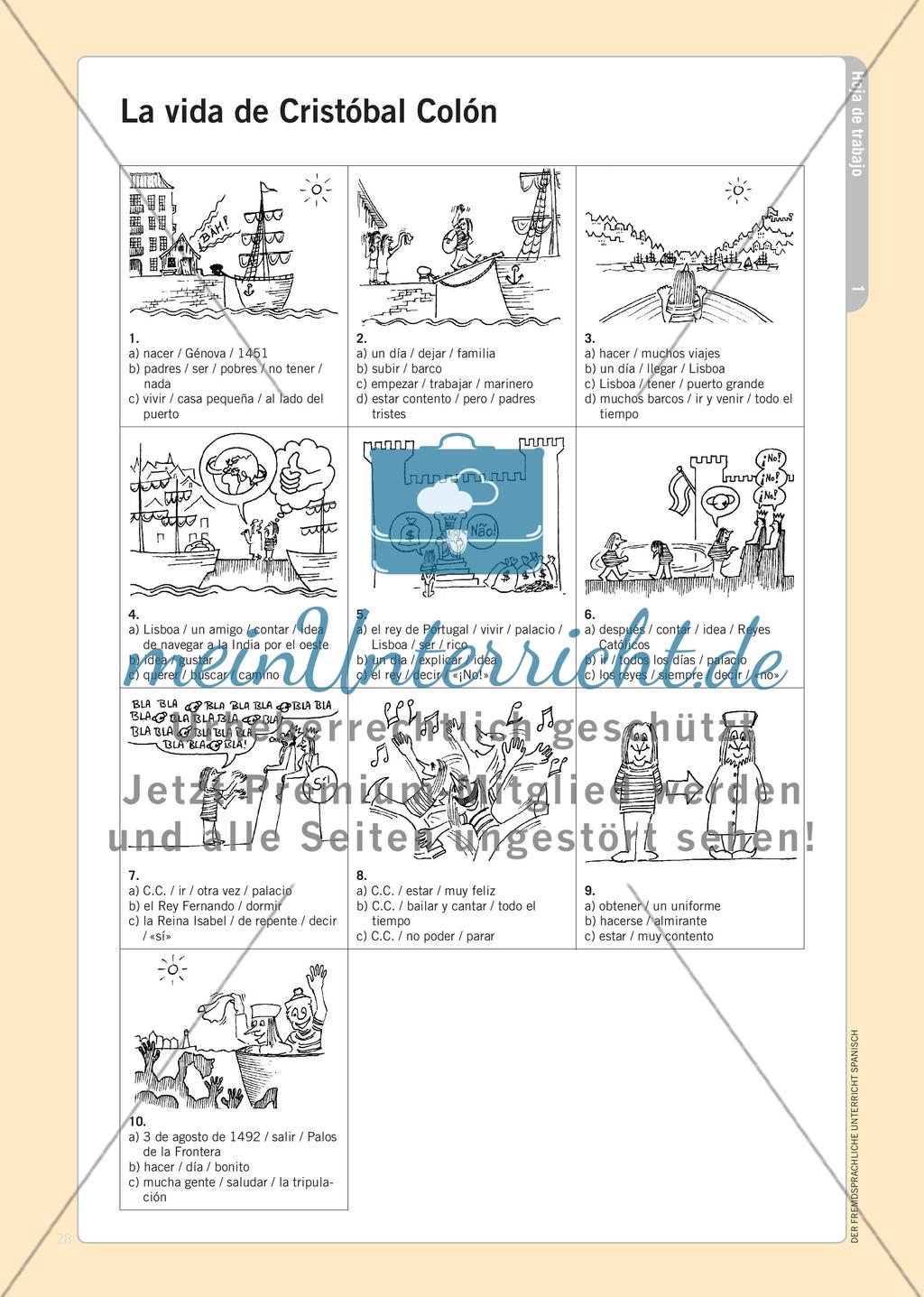 La vida de Cristóbal Colón - Erlernen von Formen und Verwendung des imperfecto und indefinido im Zusammenhang mit einer Bildergeschichte Preview 2