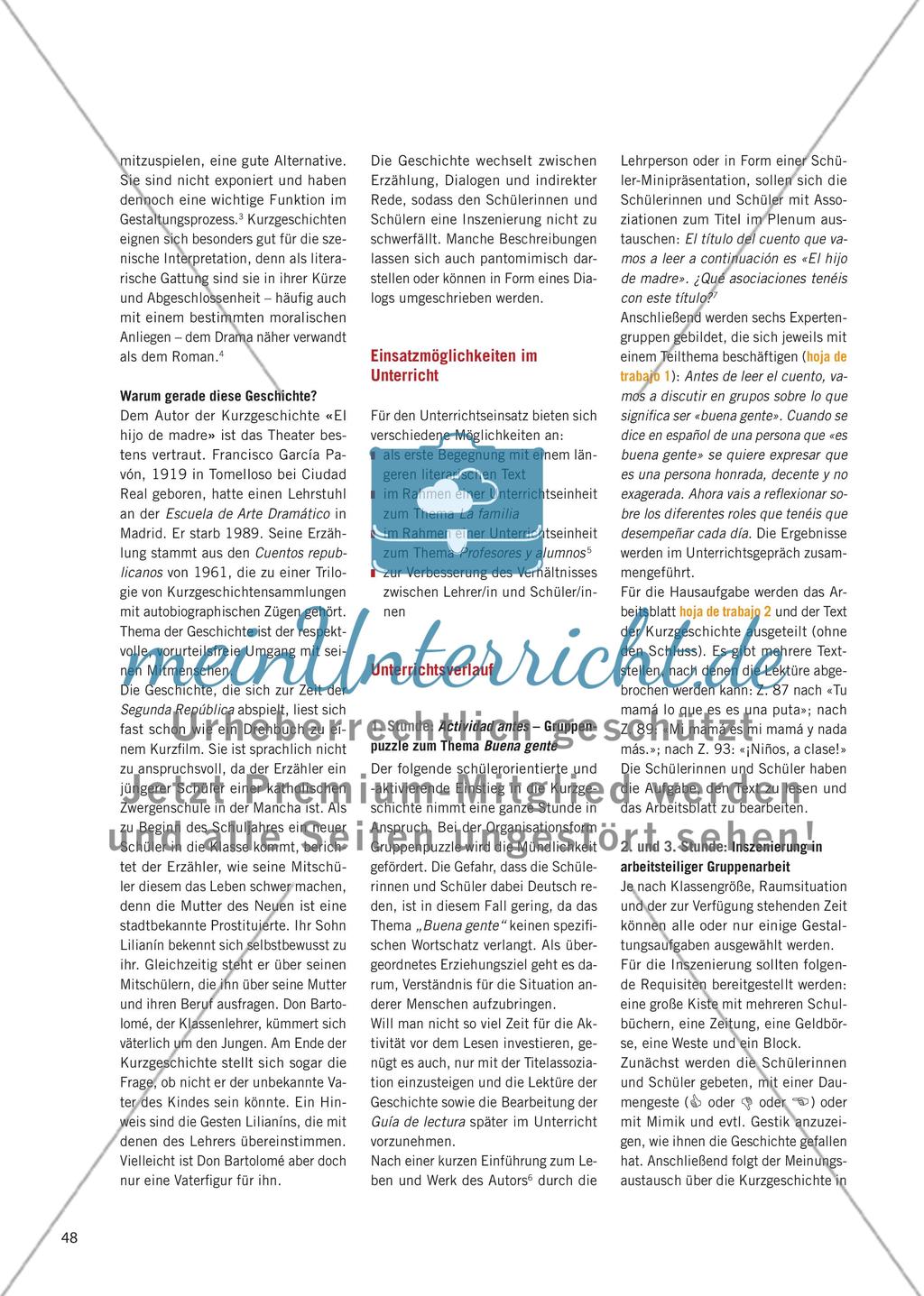 Das Theater mit den Texten: Inszenierung von Kurzgeschichten - Francisco García Pavón: «El hijo de madre» Preview 3
