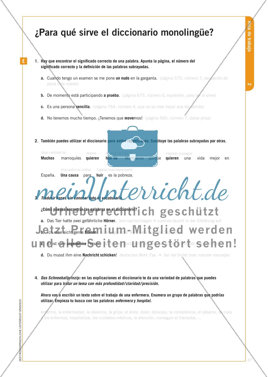 Trabajar con un diccionario monolingüe - Methodenkompetenz zur Nutzung einsprachiger Wörterbücher schulen Preview 6