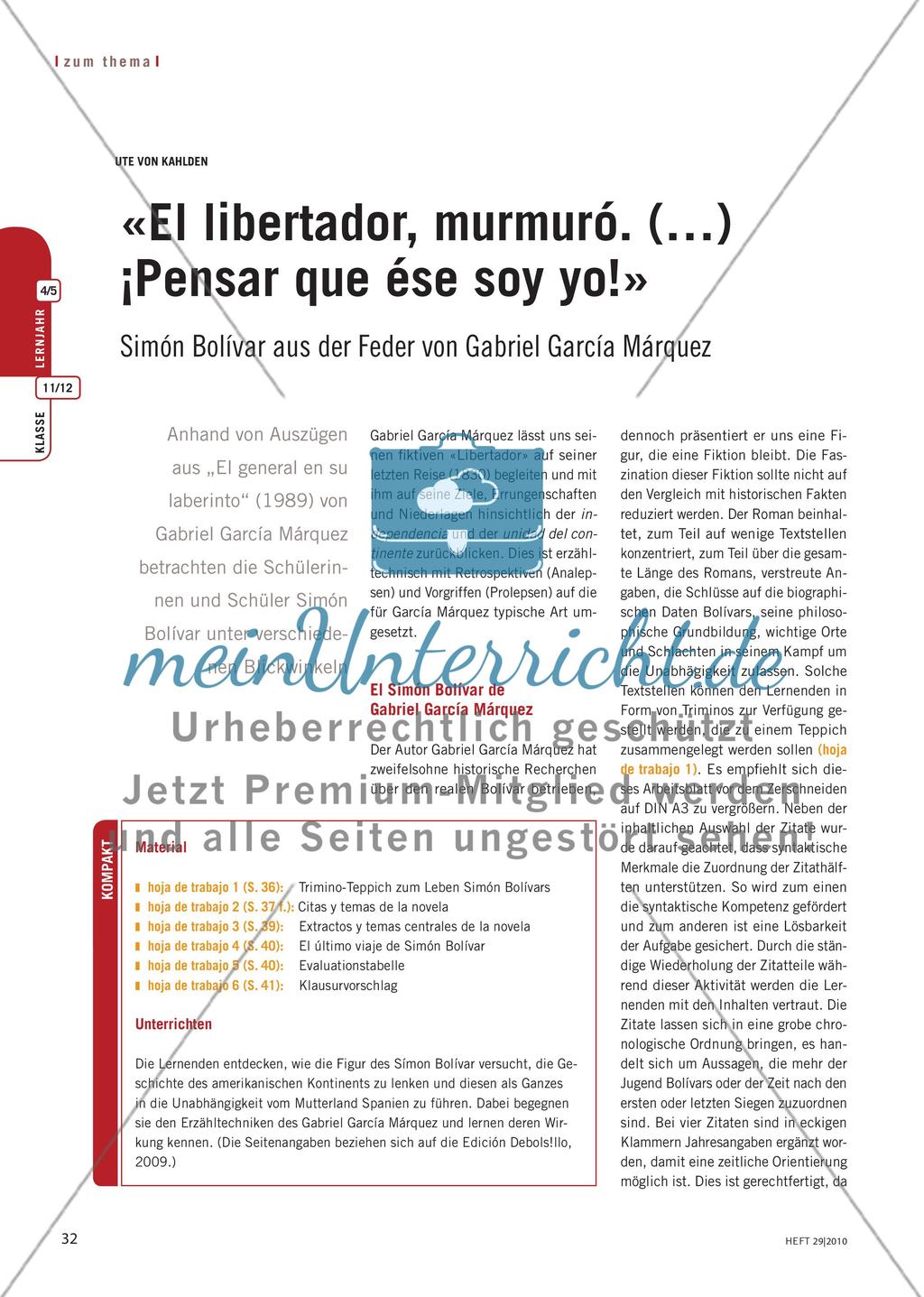 «El libertador, murmuró. (…)» ¡Pensar que ése soy yo! - Simón Bolívar aus der Feder von Gabriel García Márquez Preview 1
