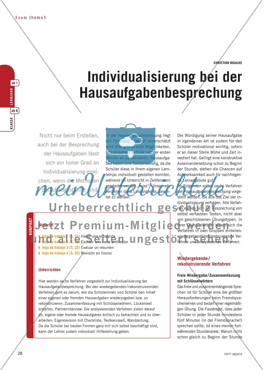Individualisierung bei der Haus aufgaben besprechung Preview 1