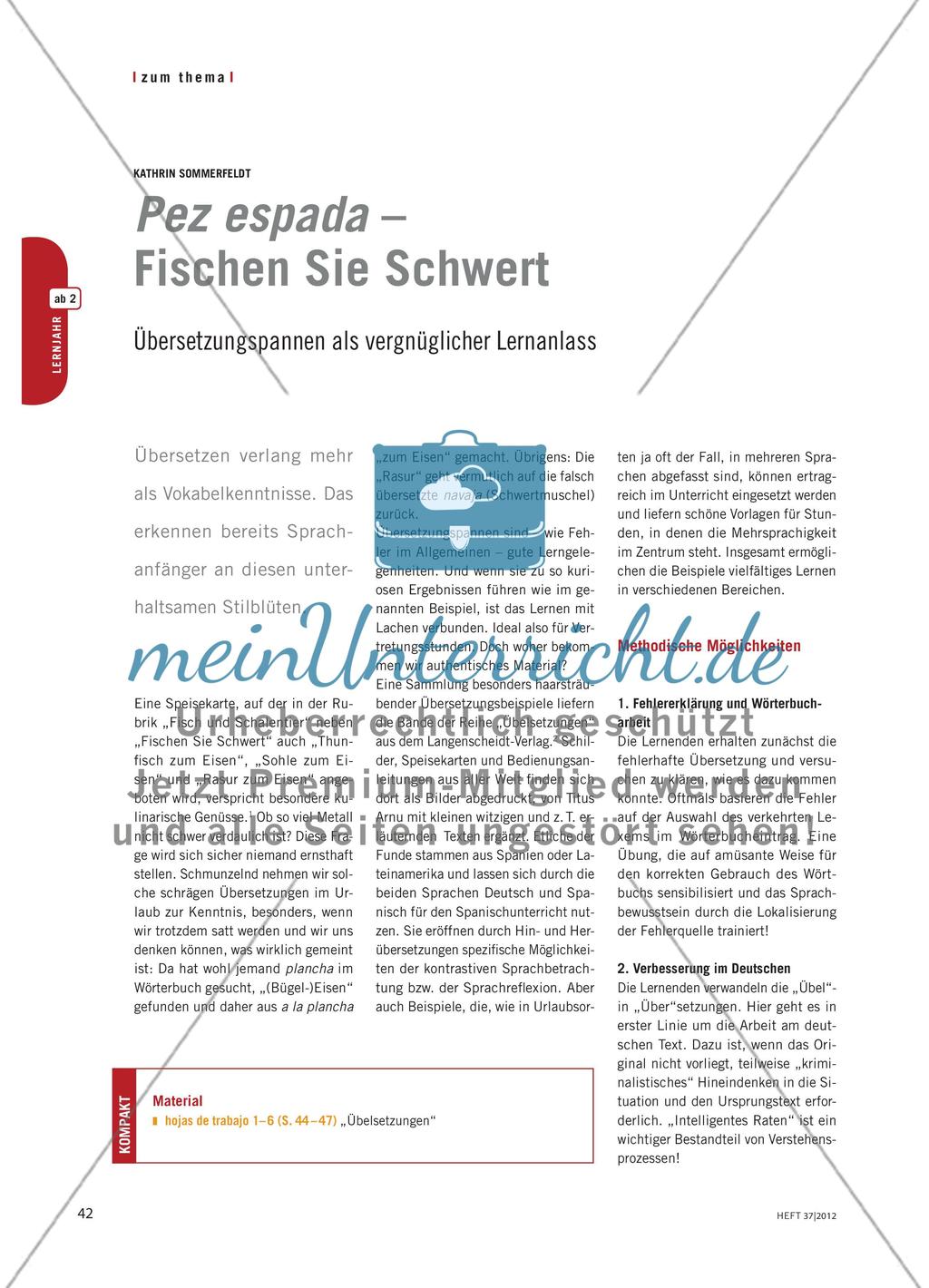 Pez espada – Fischen Sie Schwert - Übersetzungspannen als vergnüglicher Lernanlass Preview 1