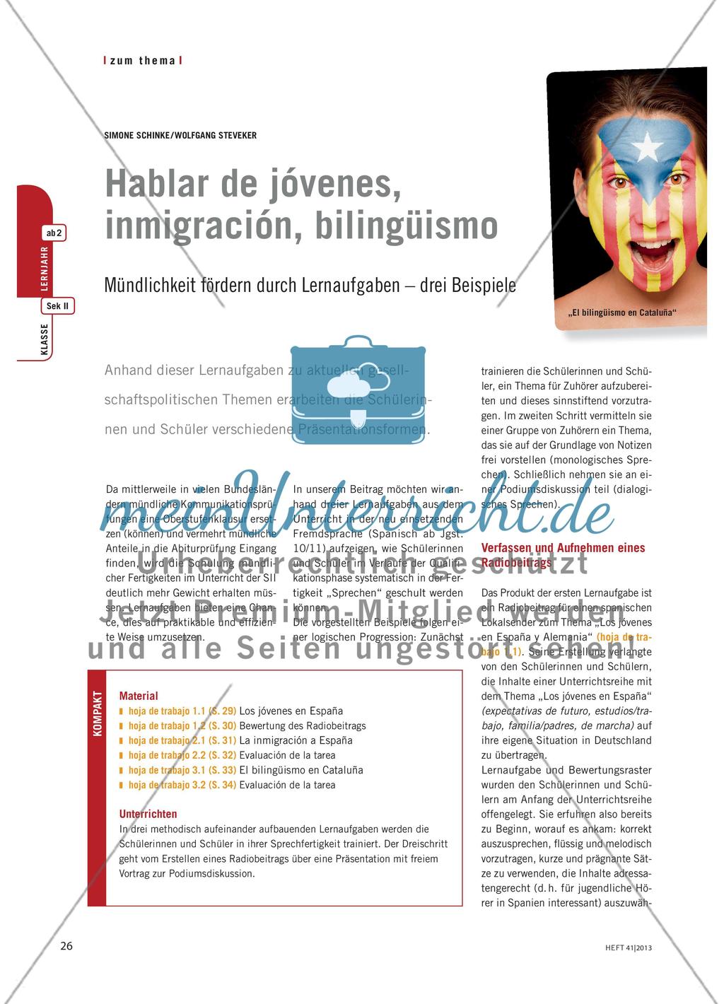 Hablar de jóvenes, inmigración, bilingüismo - Mündlichkeit fördern durch Lernaufgaben – drei Beispiele Preview 1