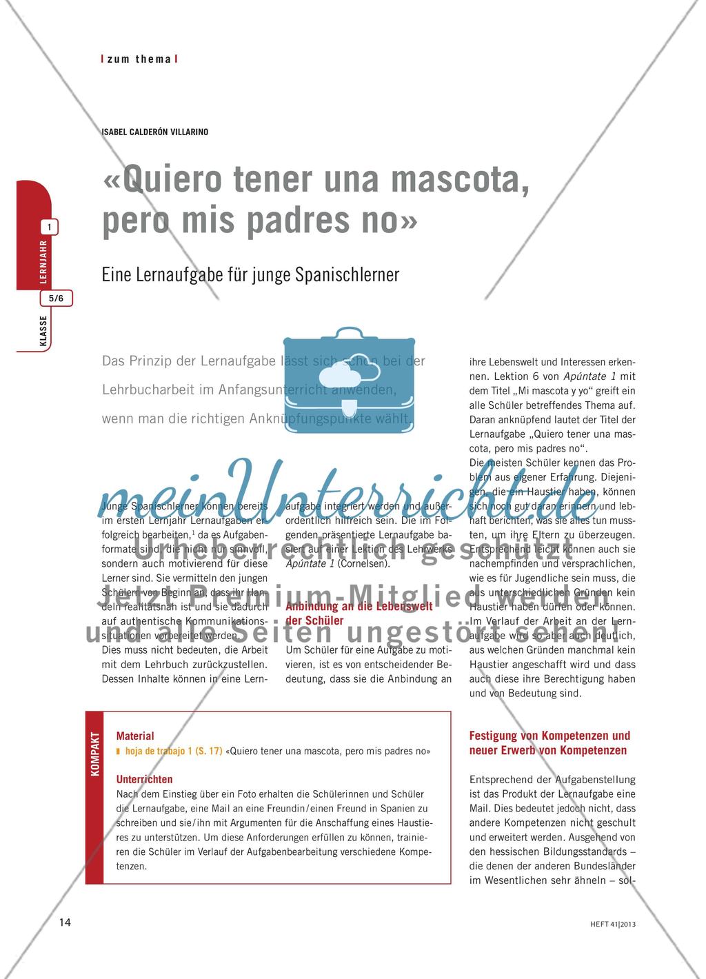 «Quiero tener una mascota, pero mis padres no» - Eine Lernaufgabe für junge Spanischlerner Preview 1
