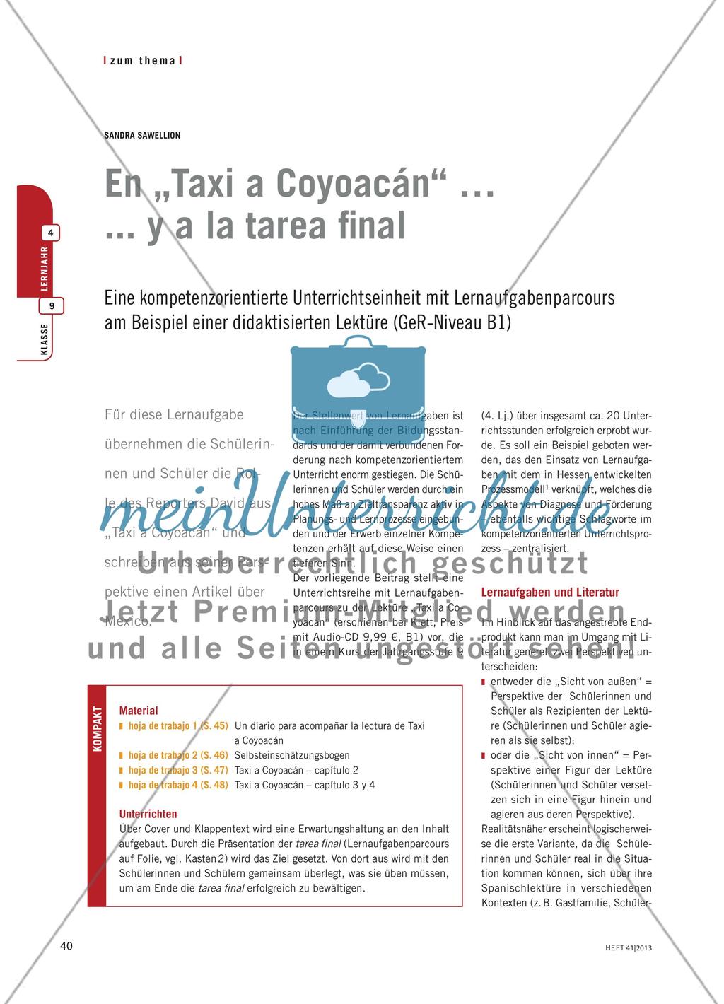 En „Taxi a Coyoacán“ … y a la tarea final - Eine kompetenzorientierte Unterrichtseinheit mit Lernaufgabenparcours am Beispiel einer didaktisierten Lektüre (GeR-Niveau B1) Preview 1