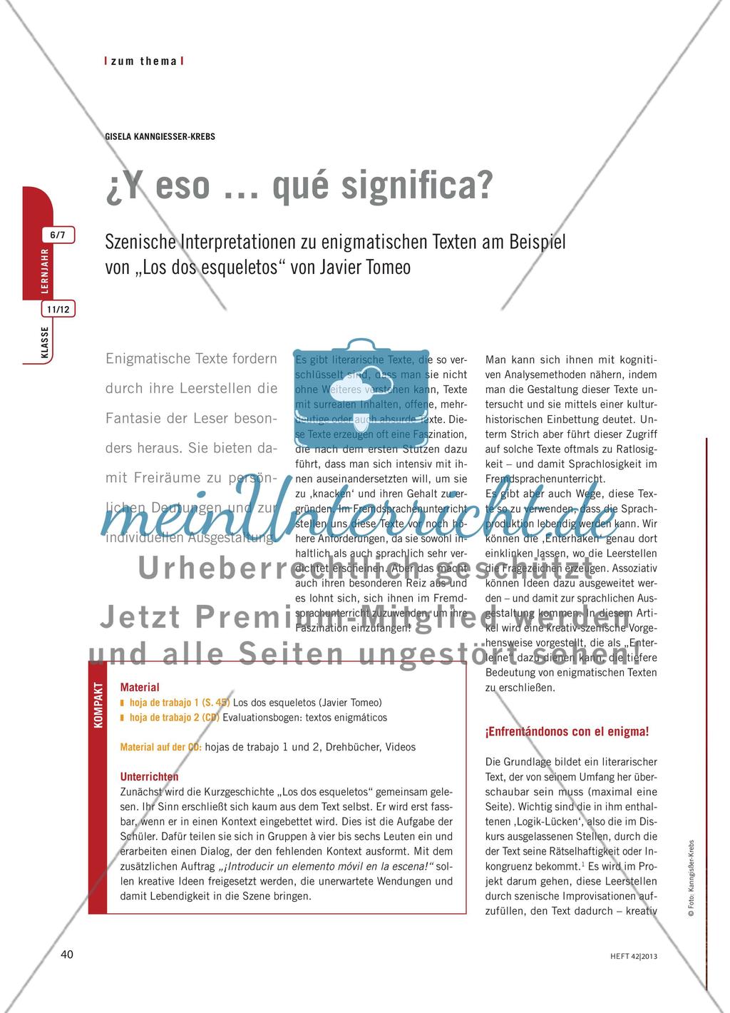 ¿Y eso … qué significa? - Szenische Interpretation zu enigmatischen Texten am Beispiel von „Los dos esqueletos“ von Javier Tomeo Preview 1