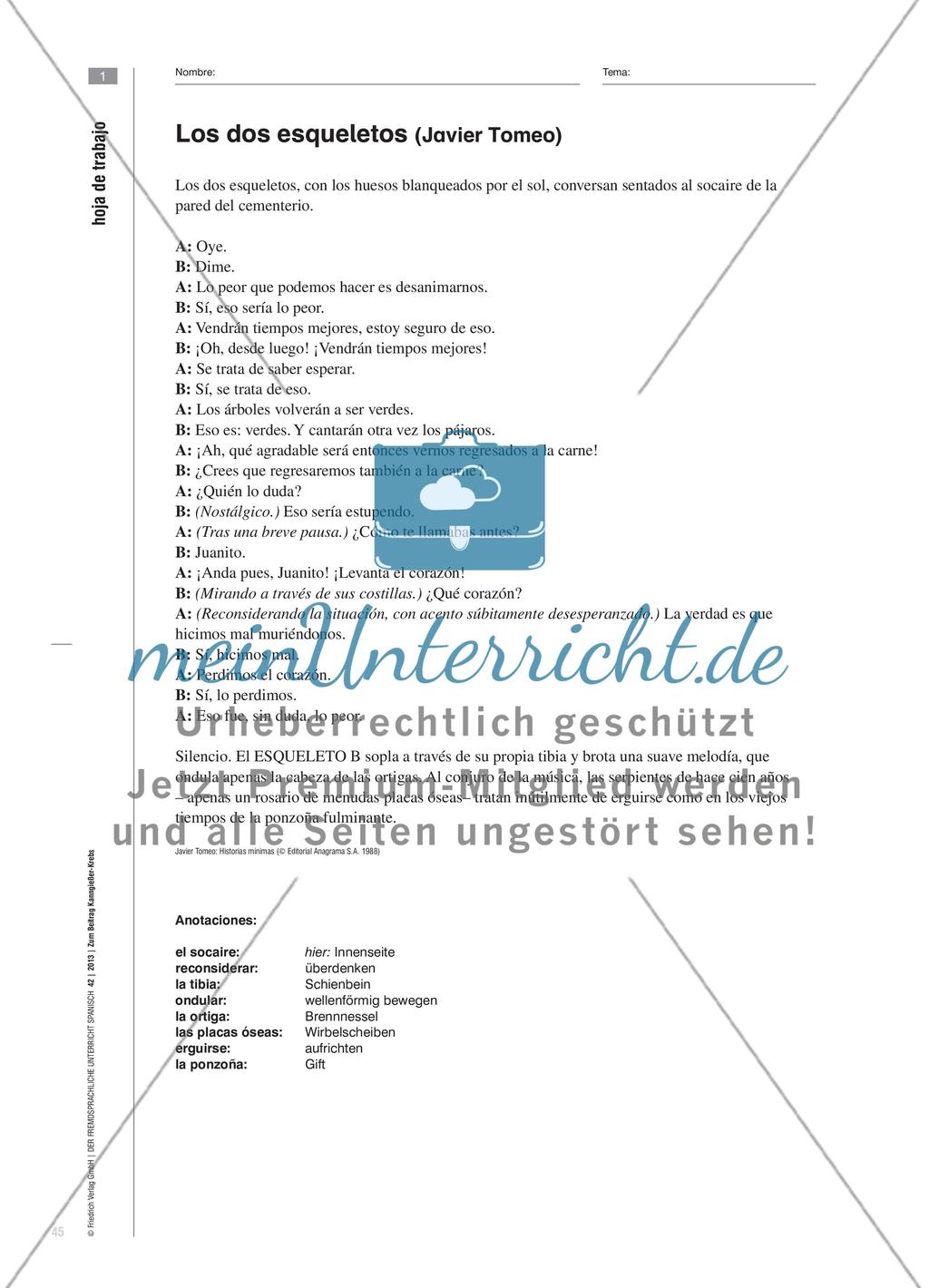 ¿Y eso … qué significa? - Szenische Interpretation zu enigmatischen Texten am Beispiel von „Los dos esqueletos“ von Javier Tomeo Preview 6