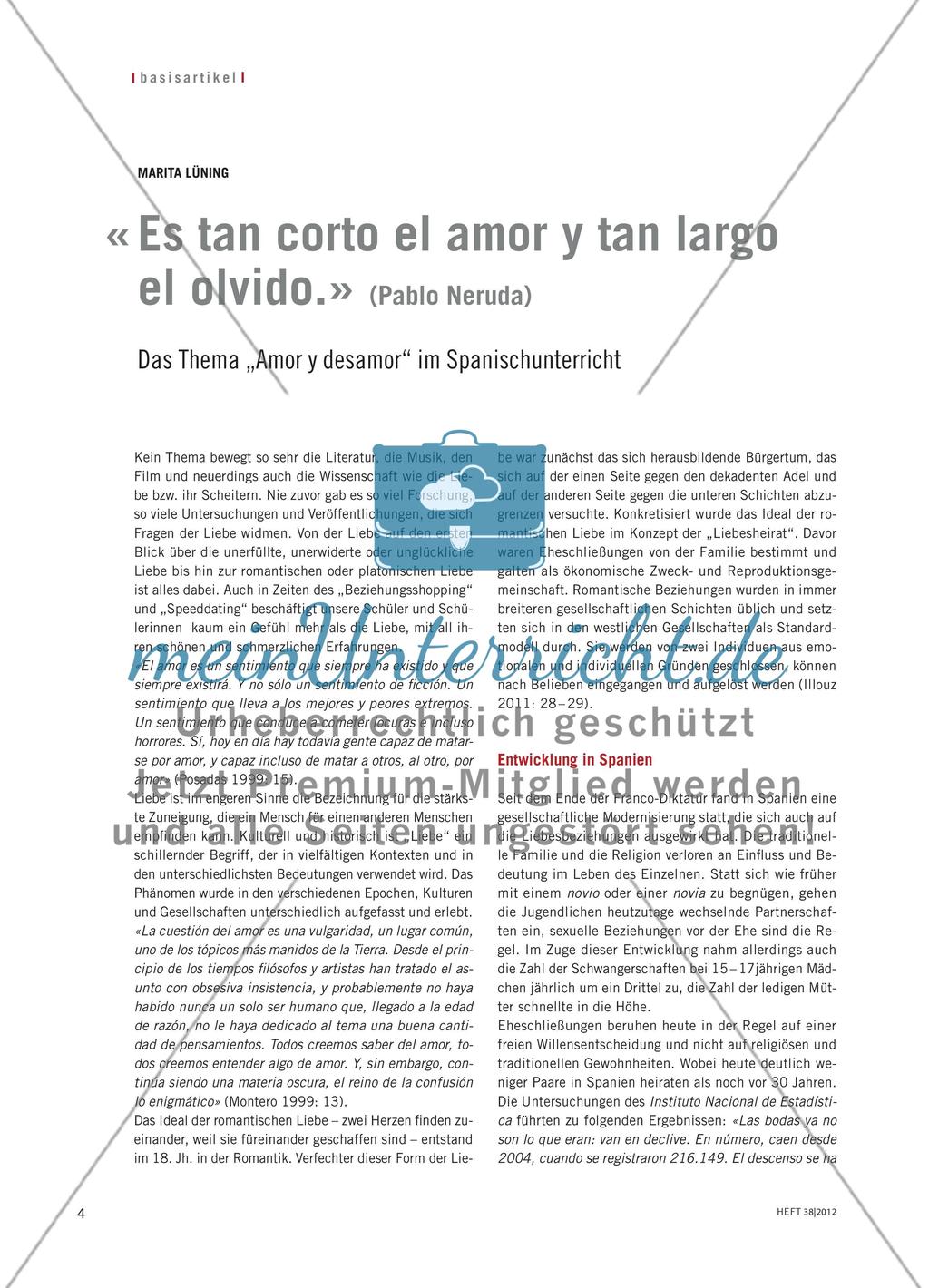 „Es tan corto el amor y tan largo el olvido“ - Das Thema „Amor y desamor“ im Spanischunterricht Preview 1