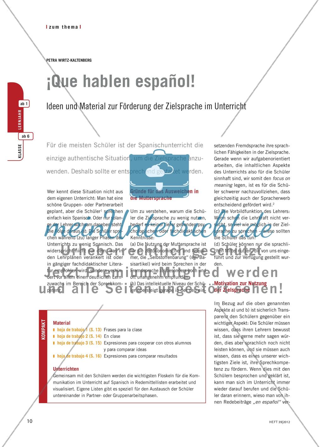 ¡Que hablen español! - Ideen und Material zur Förderung der Zielsprache im Unterricht Preview 1
