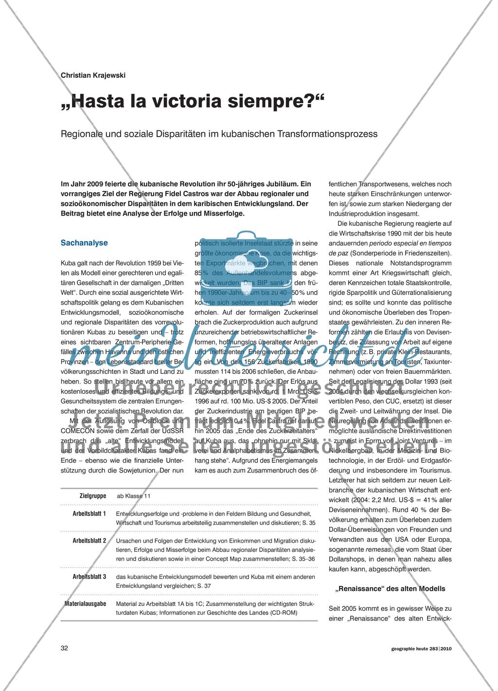 „Hasta la victoria siempre?“ - Regionale und soziale Disparitäten im kubanischen Transformationsprozess Preview 1
