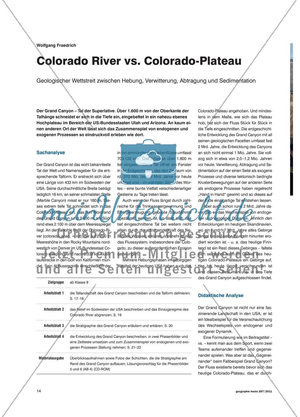 Colorado River vs. Colorado-Plateau - Geologischer Wettstreit zwischen Hebung, Verwitterung, Abtragung und Sedimentation Preview 1