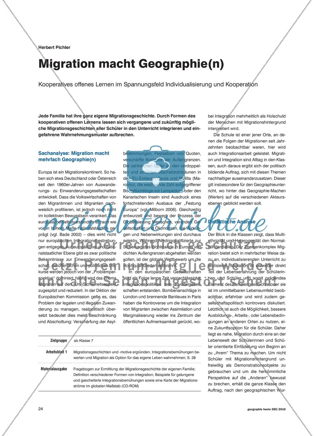 Migration macht Geographie(n) - Kooperatives offenes Lernen im Spannungsfeld Individualisierung und Kooperation Preview 1