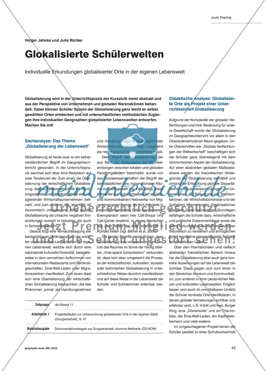Glokalisierte Schülerwelten - Individuelle Erkundungen globalisierter Orte in der eigenen Lebenswelt Preview 1