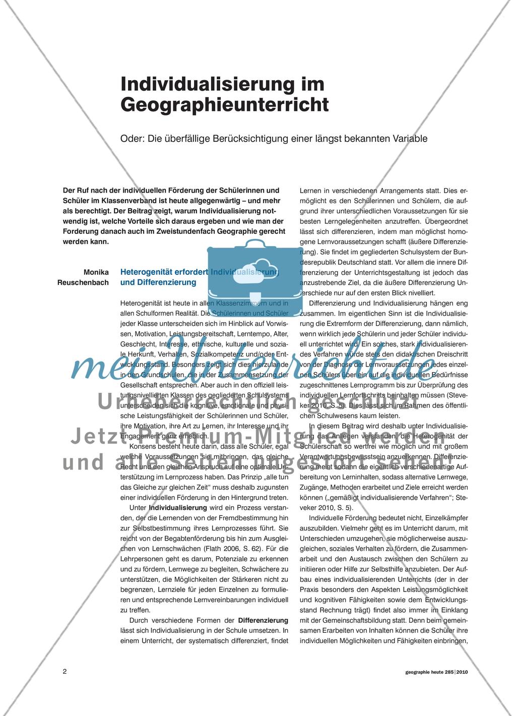 Individualisierung im Geographieunterricht - Oder: Die überfällige Berücksichtigung einer längst bekannten Variable Preview 1