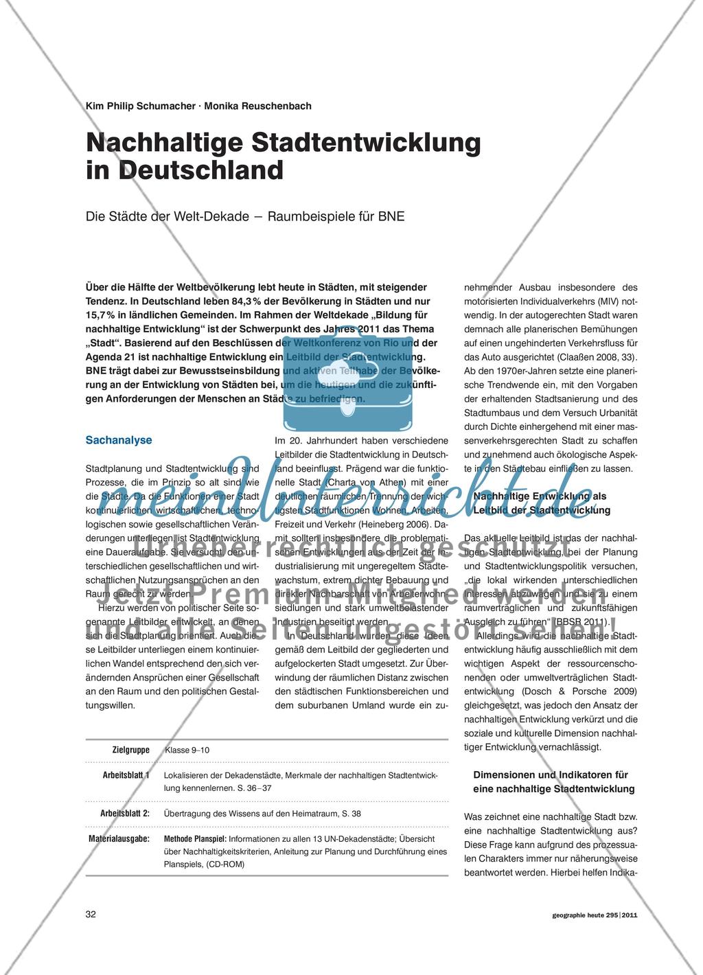 Nachhaltige Stadtentwicklung in Deutschland: Raumbeispiele für BNE Preview 1