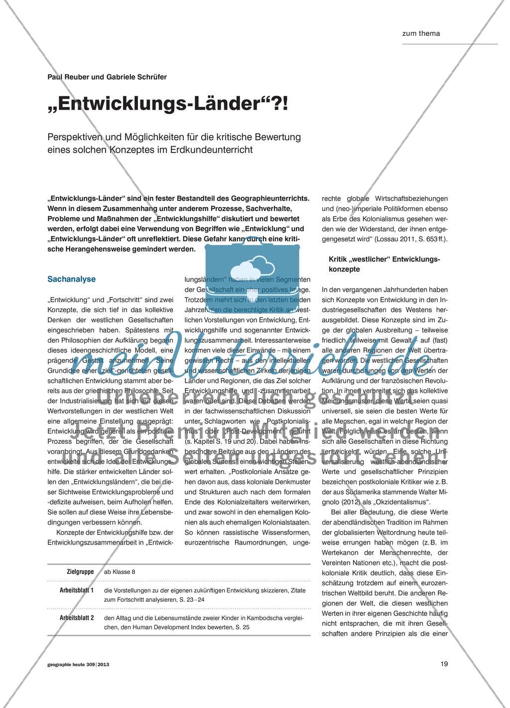 „Entwicklungs-Länder“?! - Perspektiven und Möglichkeiten für die kritische Bewertung eines solchen Konzeptes im Erdkundeunterricht Preview 1